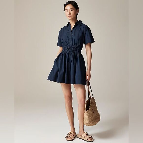 NWT J CREW TALL Elena mini shirtdress in cotton poplin in navy - Picture 2 of 8